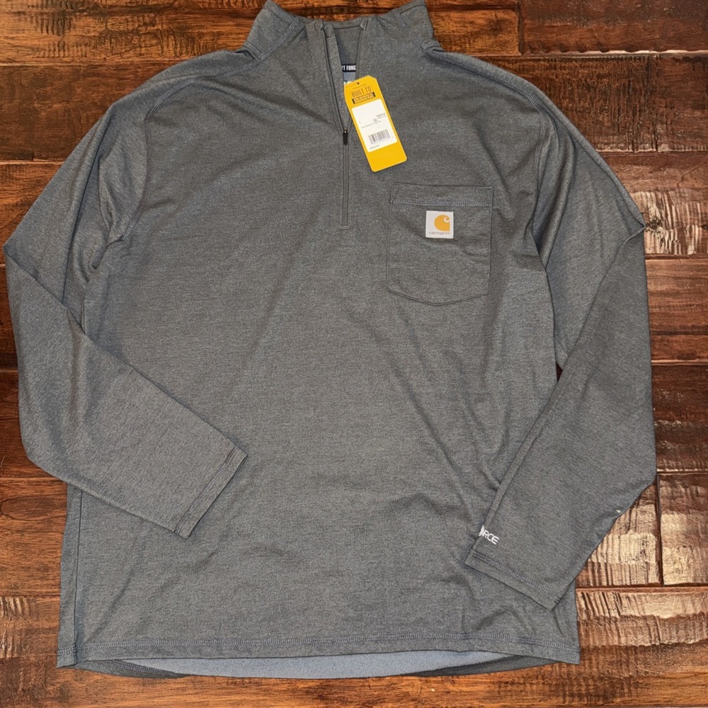 Carhartt 1/4 Zip Relaxed Fit Fast Dry UPF25 Wicking Size Large Dark Gray NWT